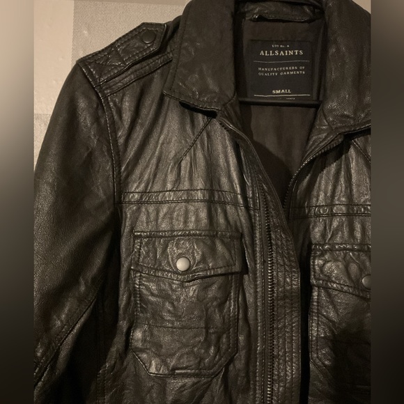 Allsaints Shift Leather Bomber Jacket Black Men - Picture 2 of 9